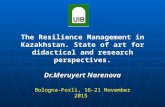 Bologna-Forli, 16-21 November 2015 The Resilience Management in Kazakhstan. State of art for didactical and research perspectives. Dr.Meruyert Narenova.