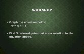WARM-UP Graph the equation below Graph the equation below y = ½ x + 3 y = ½ x + 3 Find 3 ordered pairs that are a solution to the equation above. Find.