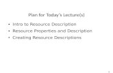 Plan for Today’s Lecture(s) 1 Intro to Resource Description Resource Properties and Description Creating Resource Descriptions.