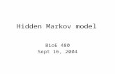 Hidden Markov model BioE 480 Sept 16, 2004. In general, we have Bayes theorem: P(X|Y) = P(Y|X)P(X)/P(Y) Event X: the die is loaded, Event Y: 3 sixes.