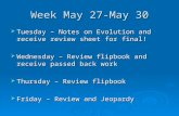 Week May 27-May 30  Tuesday – Notes on Evolution and receive review sheet for final!  Wednesday – Review flipbook and receive passed back work  Thursday.