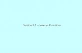 Section 9.1 – Inverse Functions. DOES an inverse function exist? IF YES, you can find the inverse function