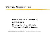 Comp. Genomics Recitation 3 (week 4) 26/3/2009 Multiple Hypothesis Testing+Suffix Trees Based in part on slides by William Stafford Noble.