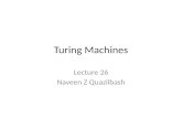 Turing Machines Lecture 26 Naveen Z Quazilbash. Overview Introduction Turing Machine Notation Turing Machine Formal Notation Transition Function Instantaneous.