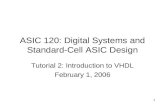 1 ASIC 120: Digital Systems and Standard-Cell ASIC Design Tutorial 2: Introduction to VHDL February 1, 2006.