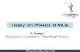 Heavy Ion Physics at NICA V. Toneev Bogoliubov Laboratory of Theoretical Physics CBM meeting, Dubna, May 19, 2009.