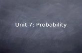 Unit 7: Probability. 7.1: Terminology I’m going to roll a six-sided die. Rolling a die is called an “experiment” The number I roll is called an “outcome”