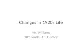 Changes in 1920s Life Mr. Williams 10 th Grade U.S. History.