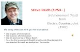 Steve Reich (1963 - ) 3rd movement (Fast) from Electric Counterpoint (1987) the study of this set work you will learn about: the origins of minimalism.