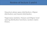 Review of lecture 5 and 6 Quantum phase space distributions: Wigner distribution and Hussimi distribution. Eigenvalue statistics: Poisson and Wigner level.