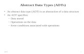 11/07/141 Abstract Data Types (ADTs) An abstract data type (ADT) is an abstraction of a data structure An ADT specifies: Data stored Operations on the.