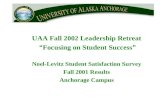 UAA Fall 2002 Leadership Retreat  Focusing on Student Success  Noel-Levitz Student Satisfaction Survey Fall 2001 Results Anchorage Campus.