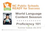 World Language Content Session - - - - - - - - - - - - Proficiency 101 Summer Institute (SI) 2012.