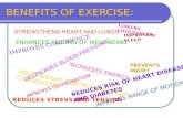 BENEFITS OF EXERCISE: STRENGTHENS HEART AND LUNGS DECREASES BLOOD PRESSURE STRENGTHENS MUSCLES AND BONES INCREASES ENERGY REDUCES STRESS AND TENSION ENHANCES.