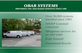 OBAR SYSTEMS PROVIDING VOC AND RADON SERVICES SINCE 1985 Over 30,000 systems installed since 1985 NJDEP Licensed contractor Mitigation services for air.