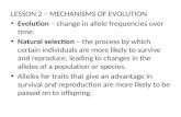 LESSON 2 – MECHANISMS OF EVOLUTION Evolution – change in allele frequencies over time. Natural selection…