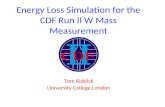 Energy Loss Simulation for the CDF Run II W Mass Measurement Tom Riddick University College London.