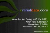 How Are We Doing with the 2011 Final Rule Changes? November 2, 2010 Lisa Werner, MBA, MS, CCC-SLP.