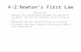 4-2:Newton’s First Law Objectives: Explain the relationship between the motion of an object and the…