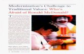 Modernization's Challenge to Traditional Values: Who's ... 2001.pdf · Modernization's Challenge to Traditional Values: Who's Afraid of Ronald McDonald? he World Values Survey—a