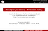 Hacking for your Security - Penetration Testing · PDF fileRedTeam Pentesting, Dates and Facts What is a Pentest The Foundation Story Marketing at RedTeam Pentesting Hacking for your