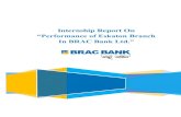 “Performance of Eskaton Branch In BRAC Bank Ltd.” · PDF fileInternship Report On “Performance of Eskaton Branch In BRAC Bank Ltd.” Submitted to: Ms. Syeda Shaharbanu Shahbazi,