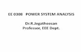 EE 0308 POWER SYSTEM ANALYSIS Dr.R.Jegatheesan · PDF filePOWER SYSTEM OVERVIEW Power system components, Representation. Single line diagram, per phase analysis of symmetrical three