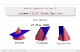 Lecture 11/12: Conic Sections - National University of ...niall/teaching/Archive/... · Lecture 11/12: Conic Sections ... yield a parabola, an ellipse, a hyperbola respectively. ...