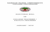 ELECTORAL ROLL OF COLLEGE TEACHERS / FACULTY … TEA… · senate by-election electoral roll of ... b. a., m. a., m.phil 657 faculty of law m prakash george b. com., ll. b., ll.m.