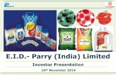 E.I.D.- Parry (India)  · PDF fileSilkroad Sales 1108 1620 - 24 EBIT -430 201 206 11 484 Consolidated Sales Value 17652 23910 22336 18374 9571 12675 ... New products under test