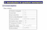 2. Introduction to quantum mechanics - · PDF file2. Introduction to quantum mechanics 2.1 Linear algebra Dirac notation Complex conjugate Vector/ket Dual vector/bra Inner product/bracket