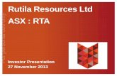 Rutila Resources Ltd For personal use only ASX :  · PDF fileRutila Resources Ltd ASX : RTA Investor Presentation 27 November 2013 For personal use only