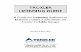 TROXLER LICENSING GUIDE - Troxler Electronic · PDF fileChanging the radiation safety program from what was described in the original application . B-4 ... AND Troxler Licensing Guide