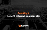 FastMig X Benefit calculation examples · PDF fileYou get the same welding quality with 39 % lower shielding gas costs! Normal welding Gas cost (Ar+18%CO 2) = 25 cyl * 86 €/cyl =