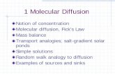 1 Molecular Diffusion - MIT OpenCourseWare Molecular Diffusion Notion of concentration Molecular diffusion, Fick’s Law Mass balance Transport analogies; salt-gradient solar ponds