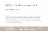 Working Paper 314 January 2013 - Center For Global ... · PDF fileWhat Is Governance? Francis Fukuyama This paper has been extensively revised based on presentations and discussions