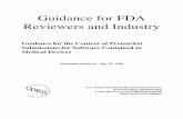 Guidance for FDA Reviewers and Industry - · PDF fileGuidance for FDA Reviewers and Industry Guidance for the Content of Premarket Submissions for Software Contained in Medical Devices