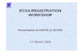 ECSA REGISTRATION WORKSHOP to SACPS REGISTRATION WORKSHOP to... · ECSA REGISTRATION WORKSHOP Background •Engineering Profession Act, 2000 (Act 46 of 2000) –Establishment of ECSA