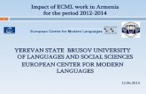 YEREVAN STATE BRUSOV UNIVERSITY OF … Contact Points/Armenia/2... · YEREVAN STATE BRUSOV UNIVERSITY OF LANGUAGES AND SOCIAL SCIENCES EUROPEAN CENTER FOR MODERN LANGUAGES . ... Education