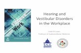 Hearing and Vestibular Disorders in the  · PDF fileVestibular Disorders in the Workplace ... •Vertigo – illusion of movement ... •Poor attendance –Time off