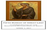 Fifth Sunday of Great Lent -  · PDF fileyou must be servant of all. ... Matins & Paschal Liturgy - 9:00p PASCHA, April 16, ... Bridegroom Matins - 600p HOLY OBLATION TODAY