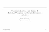 Valuation: Lecture Note Packet 2 Relative Valuation and ... · PDF fileValuation: Lecture Note Packet 2" Relative Valuation and Private Company Valuation! ... The same rule applies