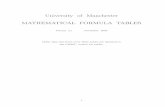 University of Manchester MATHEMATICAL FORMULA TABLESmprest/Mathematical Formula Tables.… · University of Manchester MATHEMATICAL FORMULA TABLES Version 2.1 November 2004 ... Trigonometric
