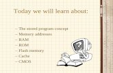 Today we will learn about - faculty.elgin.edu fileToday we will learn about: – The stored program concept – Memory addresses –RAM –ROM – Flash memory – Cache –CMOS. The