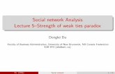 Social network Analysis Lecture 5{Strength of weak ties ...ddu/6634/Lecture_notes/Lec5_weak_tie_handout.pdf · Social network Analysis Lecture 5{Strength of weak ties paradox Donglei