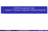 14.581 International Trade 7: Models - MIT OpenCourseWare · PDF file14.581 International Trade Lecture 7: ... Basic Theoretical Environment. ... 14.581 (MIT) Assignment Models (Empirics)