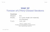 Torsion of (Thin) Closed Sections - MIT OpenCourseWare · PDF fileMIT - 16.20 Fall, 2002 Unit 12 Torsion of (Thin) Closed Sections Readings: Megson 8.5 Rivello 8.7 (only single cell