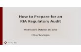 How to Prepare for an RIA Regulatory Audit to Prepare for an RIA Regulatory Audit Wednesday, October 19, 2016 FPA of Michigan Chad Hartwick Director of Compliance Prior to joining