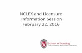 NCLEX and Licensure Information Session …academic.son.wisc.edu/studentnet/docs/2016-nclex-licensure-info...NCLEX and Licensure Information Session February 22, ... • The NCLEX