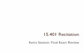 Extra Session: Final Exam Review - MIT OpenCourseWare ... · PDF fileExtra Session: Final Exam Review 15.401 Recitation. General Advice yRead carefully yShow your work! Answers only